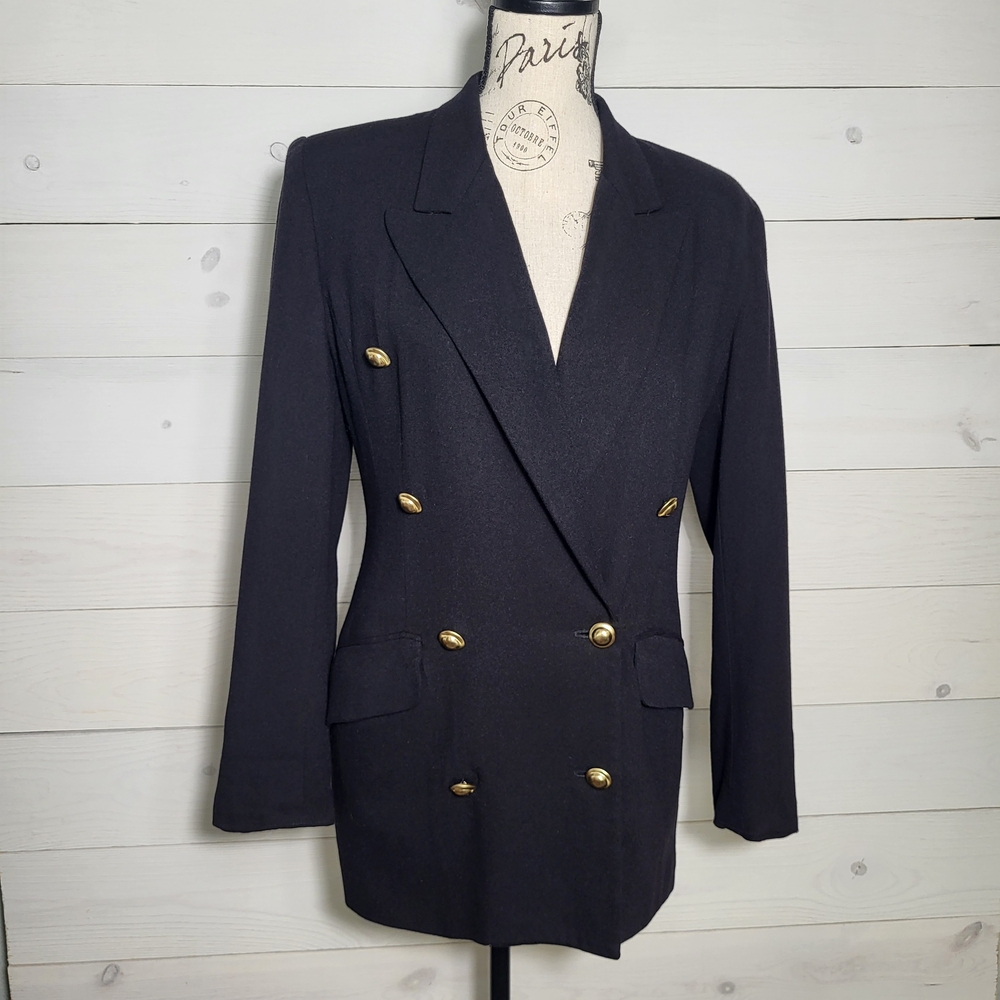 Vintage The Limited Blazer Wool Blend Double-Breasted Black Preppy Classic.